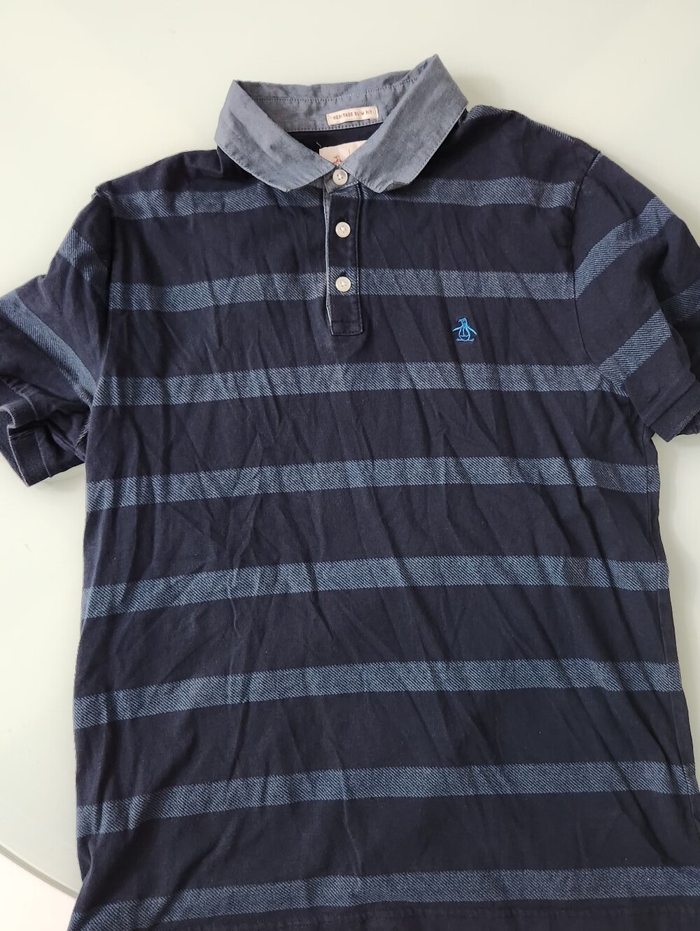 Original Penguin Navy and Light Blue Striped Polo